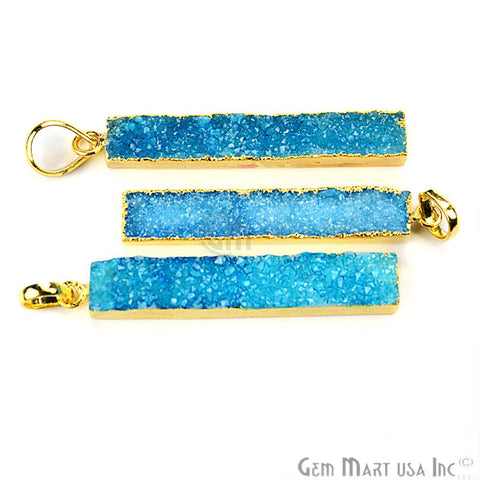 Druzy 43x7mm Single Bail Gold Electroplated Bar Charm Necklace Pendant