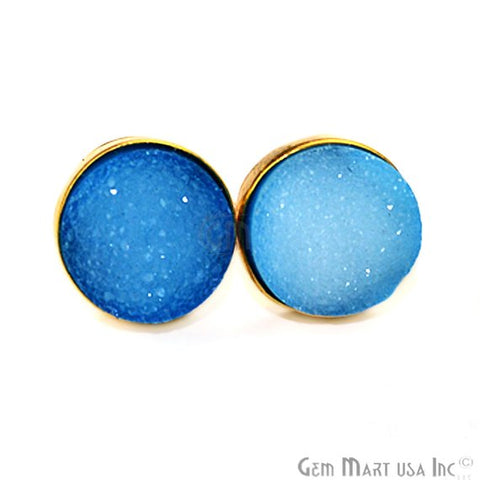 Round Shape 10mm Gold Plated Druzy Stud Earrings 1 Pair (Pick your Gemstone) - GemMartUSA