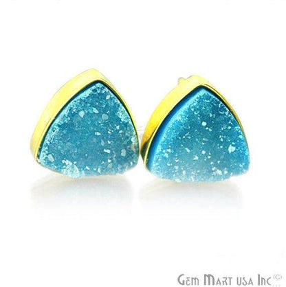 Trillion Shape 10mm Gold Plated Druzy Stud Earrings (Pick your Gemstone) - GemMartUSA