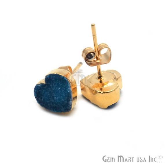 Heart Shape 8mm Gold Plated Druzy Stud Earrings (Pick your Gemstone) (90017-1) - GemMartUSA