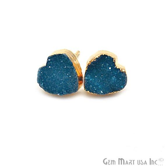 Druzy 10mm Heart Gold Edged Stud Earring 1 Pair (Pick Your Color) - GemMartUSA