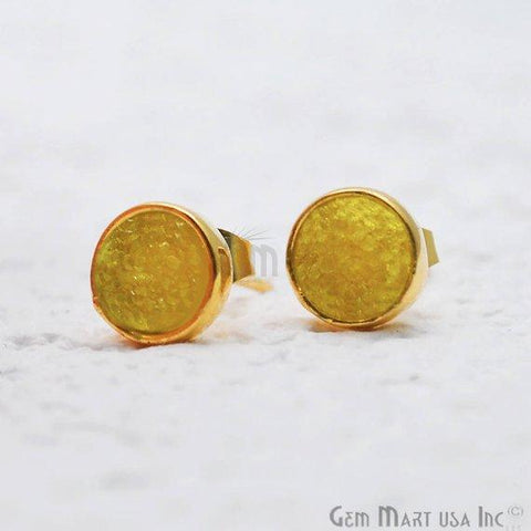 Round Shape 6mm Gold Plated Druzy Stud Earrings (Pick your Gemstone) (90021-1) - GemMartUSA