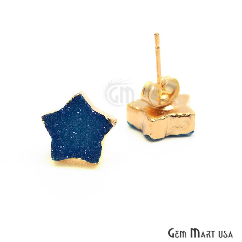 Star Shape 10mm Gold Plated Druzy Stud Earrings (Pick your Gemstone) (90030-1) - GemMartUSA