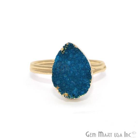 Gold Plated Light Blue Druzy Gemstone Statement Ring (LZRG) - GemMartUSA