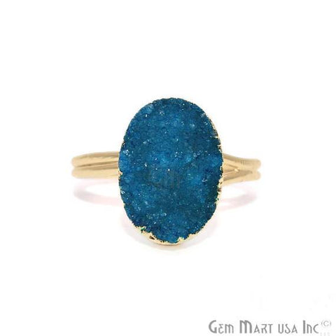 Gold Plated Light Blue Druzy Gemstone Statement Ring (LZRG) - GemMartUSA
