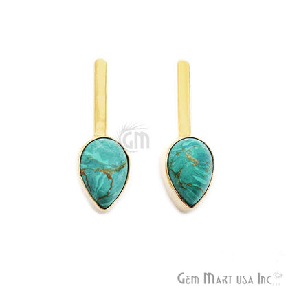 Pear Shape 9x27mm Gold Plated Gemstone Dangle Stud Earrings (Pick your Gemstone) (90174-1) - GemMartUSA