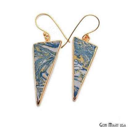 Triangle Shape 42x16mm Gold Plated Sediment Jasper Hook Earrings 1Pair (Pick your Gemstone) - GemMartUSA