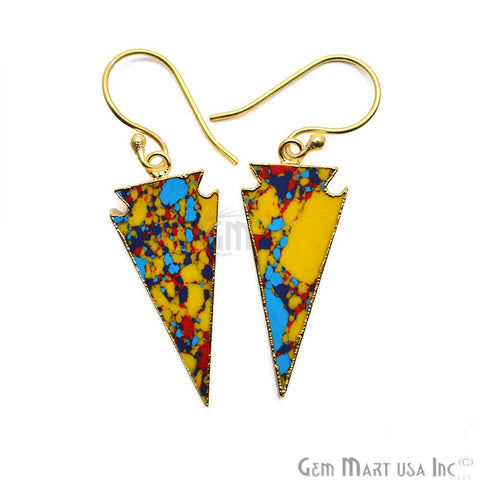 Triangle Shape 34x14mm Gold Plated Sediment Jasper Hook Earrings (Pick your Gemstone) (90163-1) - GemMartUSA
