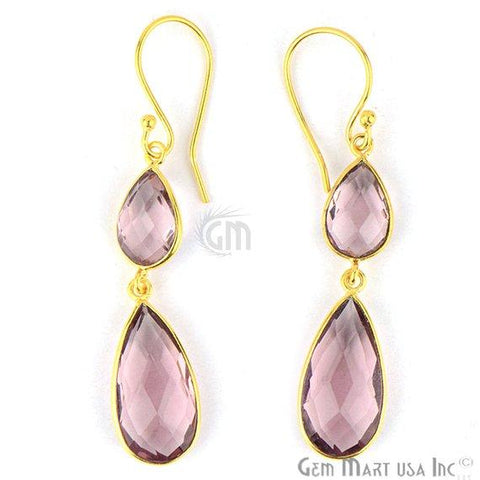 Pear Shape 10x56mm Gold Plated Gemstone Hook Earrings (Pick your Gemstone) (90059-1) - GemMartUSA