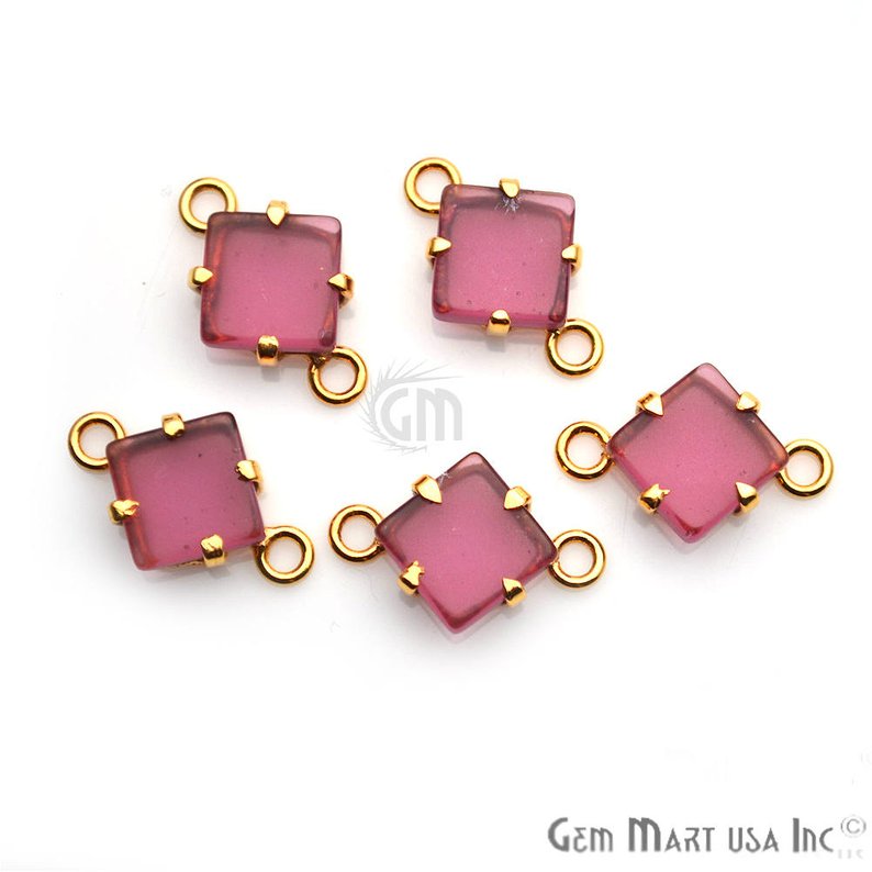 Square Shape 10mm Prong Setting Gold Plated Bail Connector (Pick Your Stone) - GemMartUSA