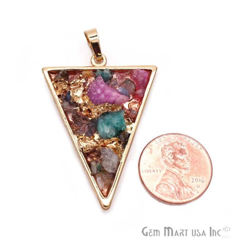 Multi Stone 30x28mm Triangular Shape Necklace Pendant - GemMartUSA