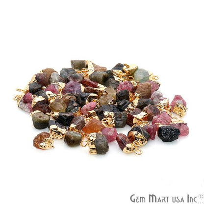 Rough Multi Tourmaline Organic Shape 13x7mm Gold Edged Bracelets Charm Connectors - GemMartUSA