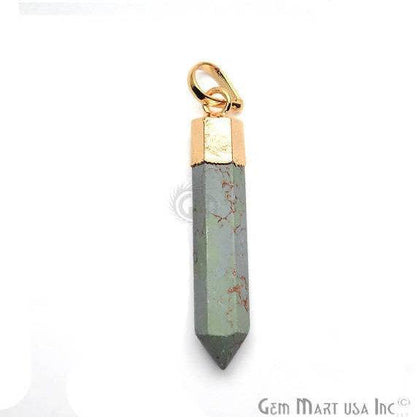 Gold Plated 39x7mm Pencil Shape Sediment Jasper Pendant (50060) - GemMartUSA