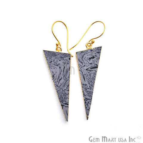 Triangle Shape 42x16mm Gold Plated Sediment Jasper Hook Earrings 1Pair (Pick your Gemstone) - GemMartUSA