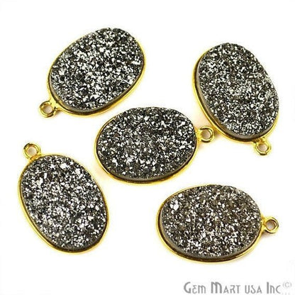 Titanium Druzy 13x18mm Oval Bezel Gemstone Connector (Pick Your Color, Bail, Plating) - GemMartUSA