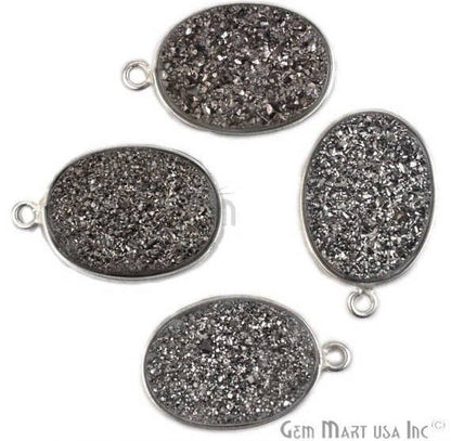 Titanium Druzy 8x10mm Oval Bezel Gemstone Connector (Pick Your Color, Bail, Plating) - GemMartUSA