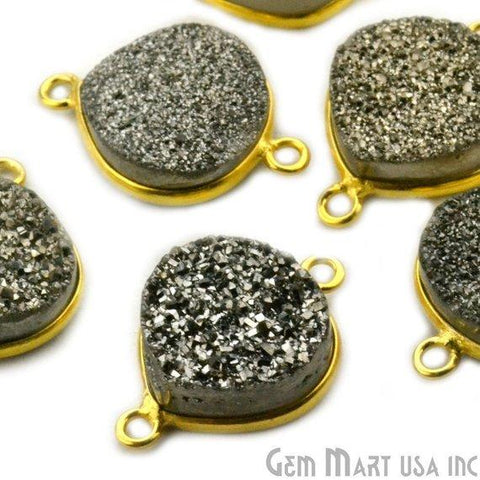 Natural Titanium Druzy 12mm Gold Double Bail Heart Bezel Connector
