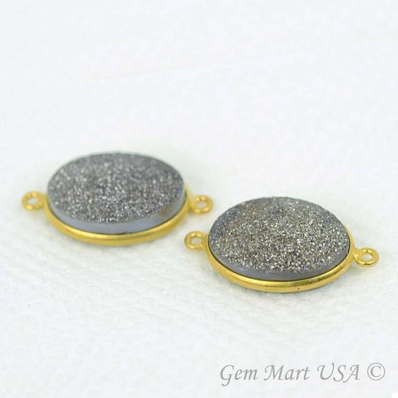 Titanium Druzy 13x18mm Oval Bezel Gemstone Connector (Pick Your Color, Bail, Plating) - GemMartUSA