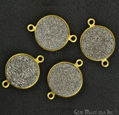 Natural Titanium Druzy 16mm Round Double Bail Gold Gemstone Connector