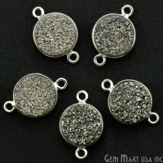 Titanium Druzy 10mm Round Bezel Connector (Pick Color, Bail, Plating) - GemMartUSA