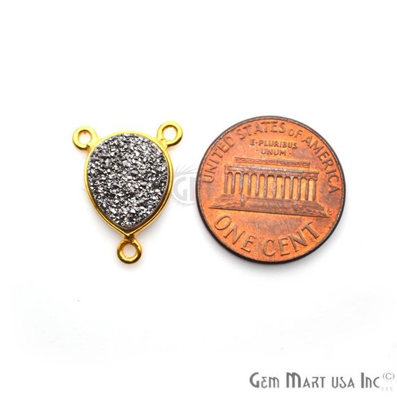 Titanium Druzy 10x12mm Pears Gold Plated Triple Bail Gemstone Connector (Pick Color) (11259) - GemMartUSA