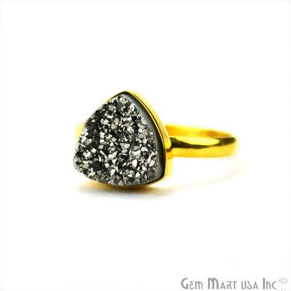 Gold Plated 10mm Trillion Shape Gemstone Druzy Statement Ring (12006-1) - GemMartUSA