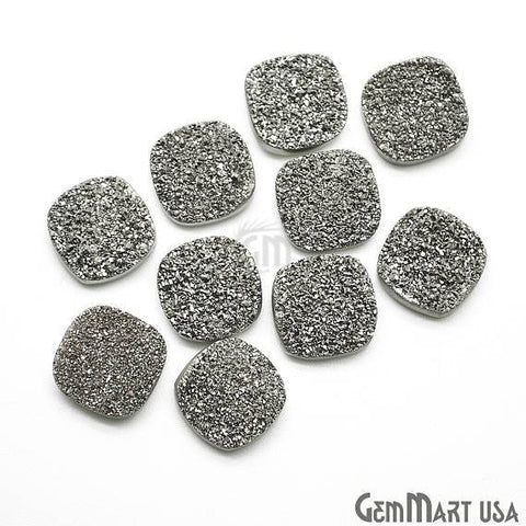 Platinum Druzy, Druzy Cabochon, 14mm Cushion Shaped Druzy, Cabochon, Loose Druzy Stone (MZ-80003) - GemMartUSA