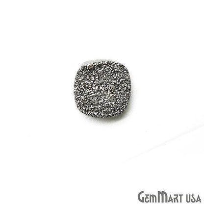 Platinum Druzy, Druzy Cabochon, 14mm Cushion Shaped Druzy, Cabochon, Loose Druzy Stone (MZ-80003) - GemMartUSA