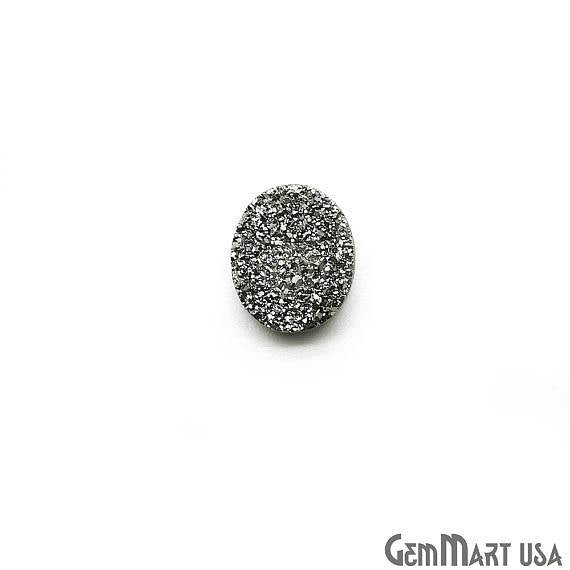 Platinum Druzy, Druzy Cabochon, 10x8mm Oval Shaped Druzy, Cabochon, Loose Druzy Stone (MZ-80018) - GemMartUSA