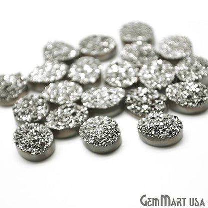 Platinum Druzy, Druzy Cabochon, 10x8mm Oval Shaped Druzy, Cabochon, Loose Druzy Stone (MZ-80018) - GemMartUSA