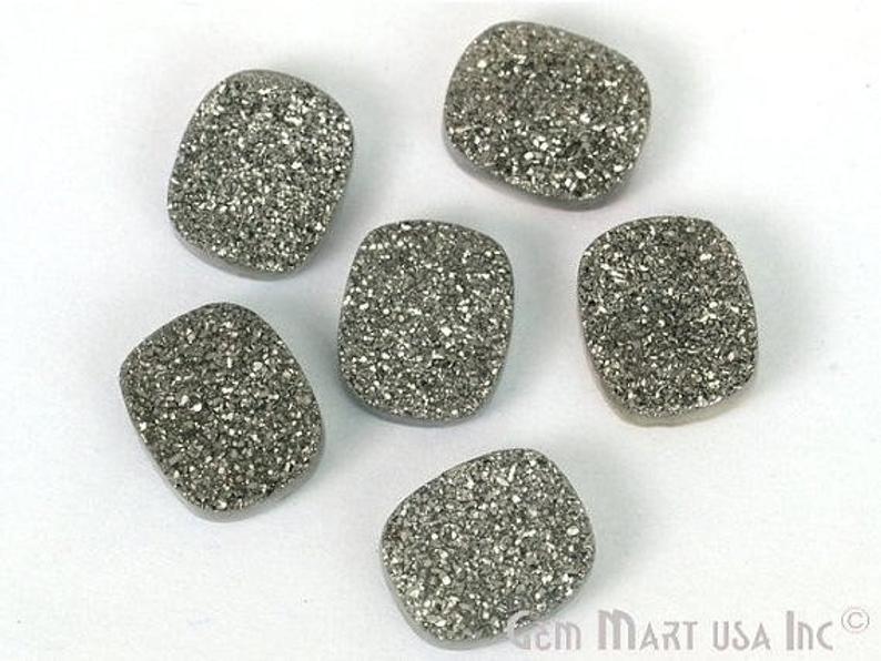 Titanium Platinum Druzy 10x14mm Octagon Shape Loose Cabochon - GemMartUSA