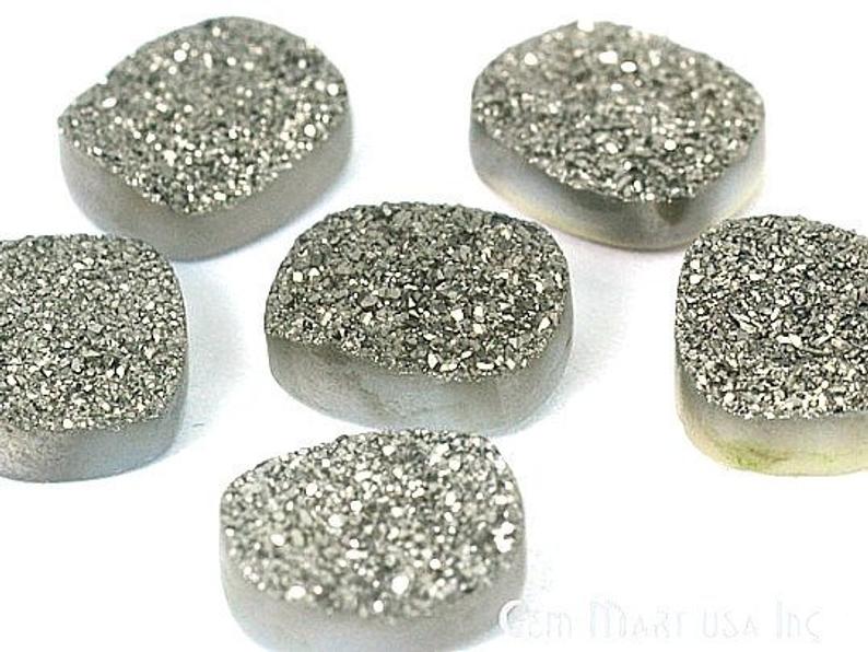 Titanium Platinum Druzy 10x14mm Octagon Shape Loose Cabochon - GemMartUSA