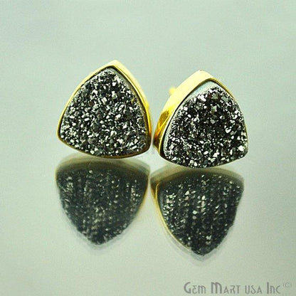 Trillion Shape 10mm Gold Plated Druzy Stud Earrings (Pick your Gemstone) - GemMartUSA