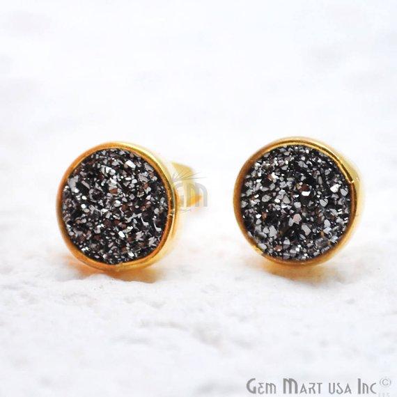 Round Shape 6mm Gold Plated Druzy Stud Earrings (Pick your