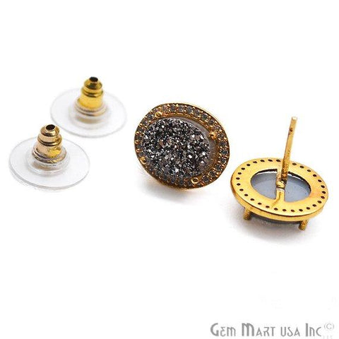 Oval Shape 8x10mm Gold Plated Cubic Zircon Druzy Stud Earrings (Pick your Gemstone) (90033-1) - GemMartUSA