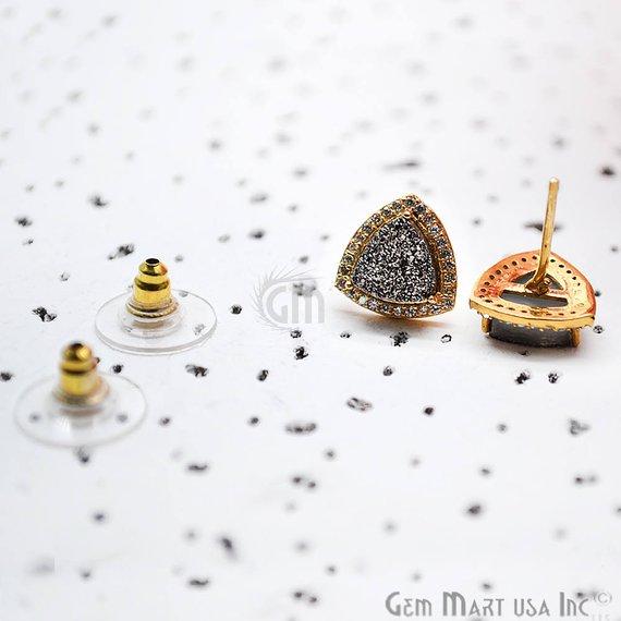 Trillion Shape 8mm Gold Plated Cubic Zircon Druzy Stud Earrings (Pick your Gemstone) (90035-2) - GemMartUSA