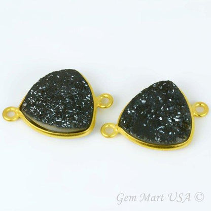 Natural Titanium Druzy 14mm Trillion Gold Plated Double Bail Bezel Gemstone Connector