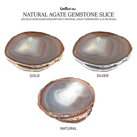Natural Gemstone Coaster, Agate Slice Coaster, Rock & Crystal Coaster, Organic/Silver/Gold Plated Drinkware