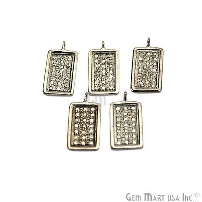 Rectangle Shape 16x8mm Diamond Pendant, Sterling Silver Necklace Charm Pendant - GemMartUSA