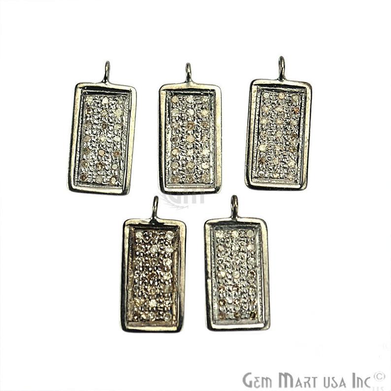 Rectangle Shape 16x8mm Diamond Pendant, Sterling Silver Necklace Charm Pendant - GemMartUSA