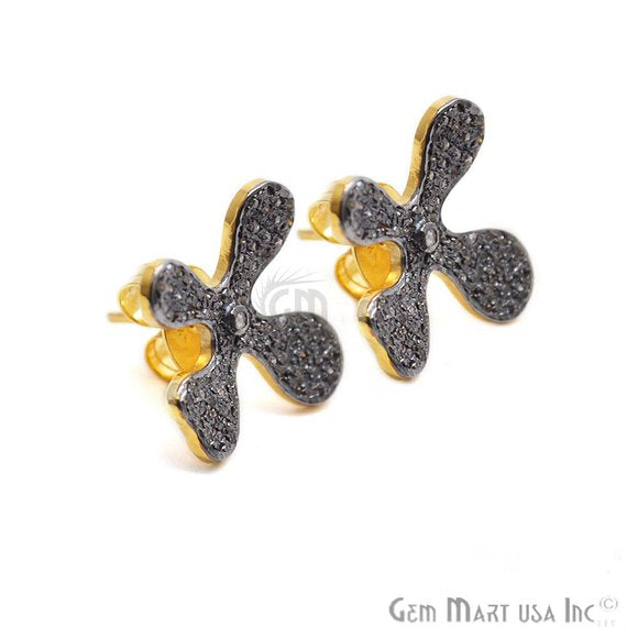 Diamond Stud Earring, Flower Shape Gold Vermeil Diamond Bridal Earrings - GemMartUSA (763620065327)