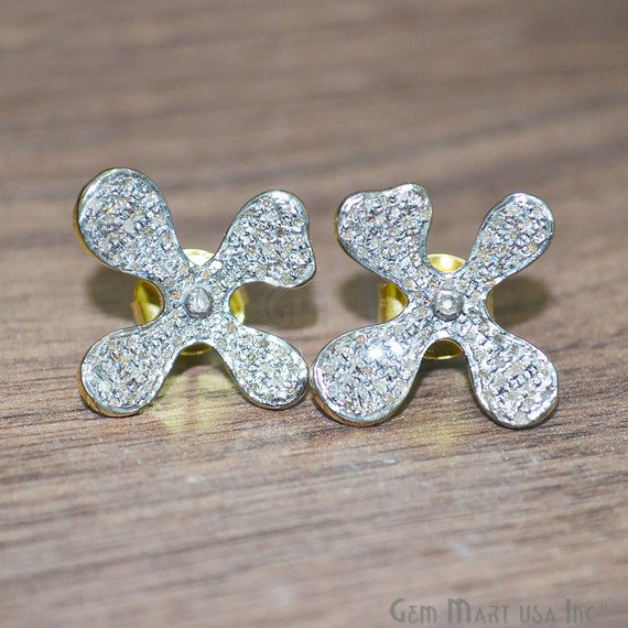 Diamond Stud Earring, Flower Shape Gold Vermeil Diamond Bridal Earrings - GemMartUSA (763620065327)
