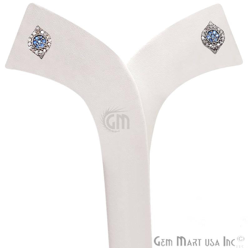 Tanzanite & Diamond Pave Evil Eye Sterling Silver Stud Earring - GemMartUSA