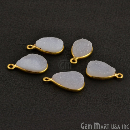 White Color Druzy Pears 8x12mm Single Bail Gold Plated Bezel Connector