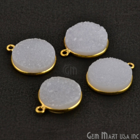 White Color Druzy Round 14mm Single Bail Gold Bezel Gemstone Connector