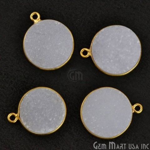 White Color Druzy Round 14mm Single Bail Gold Bezel Gemstone Connector