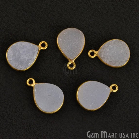 Color Druzy Connector 10x12mm Pears Bezel Gold Plated Gemstone Connector ( Pick Color, Bail) - GemMartUSA
