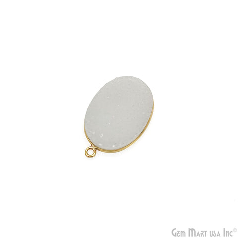White Druzy 25x18mm Oval Gold Plated Single Bail Gemstone Connector