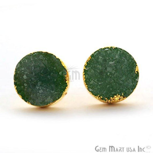 Round Shape 12mm Gold Plated Druzy Stud Earrings (Pick your Gemstone) (90012-2) - GemMartUSA