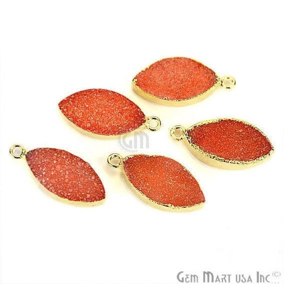 Gold Electroplated Druzy 10x20mm Marquise Druzy Connector (Pick Color, Bail) - GemMartUSA